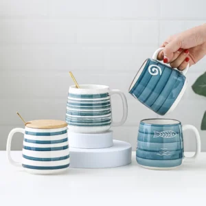 500ml Ceramic Mug With Spoon Japanese Hand Painted Style Breakfast Cups Office Home Teacup Water Cup Drinkware Gifts - Image 4