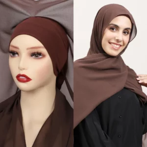 Hot Sale Premium Instant Chiffon Hijab With Bulit-in Magnets Solid Color Easy To Wear Shawl Wrap with Undercap for Muslim Women - Image 2