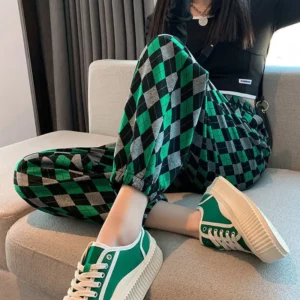 Casual Spring Summer High Waist Loose Harem Trousers Fashionable Korean Plaid Drawstring Nine Points Sports Pants Womens Trend - Image 6