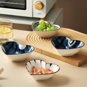HOONRA Set of 3 Divided Plate With Cup Bowl Ceramic Kitchen Food Container Tableware Safe in Microwave Oven Dishwasher Lunch Box - Image 5
