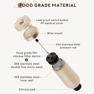 320ML French Press Coffee Tea Maker Stainless Steel Portable Coffee Pot Insulated Travel Mug with Plunger Filter for Outdoor - Image 2