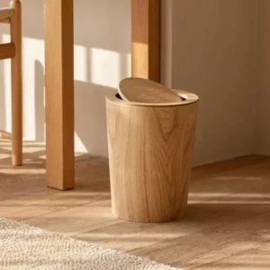 Wooden Style Minimalist Wooden Trash Bin Creative Home Homestay Hotel Living Room Bedroom with Lid Flip Paper Basket - Image 4