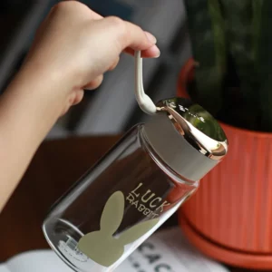 300ml Lucky Letter Glass Mini Simple Fresh Lovely Water Bottle with Cover Rope Small Capacity Portable Heat Resistant Coffee Cup - Image 4