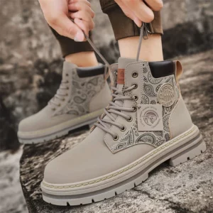 Men Fashion Boots Yellow Luxury Brand Daily Casual Mens Motorcycle Boots High Ankle Walking Shoes Leather Boots Men - Image 4