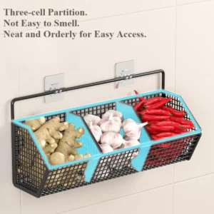 Wall-mounted Kitchen Storage Basket Perforation-free Iron Partition Storage Rack for Kitchen Ingredients Sorting Storage Basket - Image 4