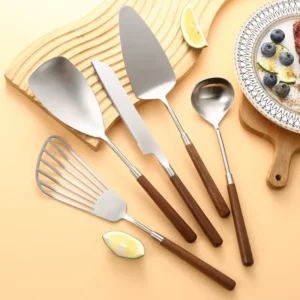 Walnut Handle Kitchen Utensils Stainless Steel Cake knife Shovel Pan Shovel Rice Spoon Soup Ladle Restaurant Service Component - Image 2