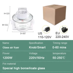 Household Oil-free Air fryer 12L smart visual glass lightwave oven multi-function electric fryer oven air oven - Image 6