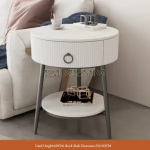 Round Faux Marble Coffee Table for Living Room with Hidden Storage Drawer, Modern Coffee Table with Storage Round Center Table - Image 2