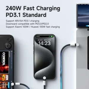 Hagibis USB C to USB C Cable With Protective Cap 240W Type C Cable PD 3.1 Fast Charging Cord for iPhone 16 15 Macbook Pro iPad - Image 2