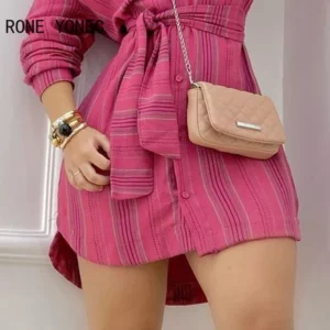 Women Casual Striped V neck Long Sleeves Sashes mini Sexy Sweat shirt Dresses - Image 4