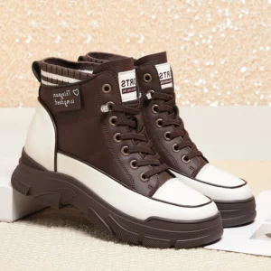 Winter High Top Chunky Warm Women Boots New Plus Velvet Cotton Shoes Side Zipper Modern Causal Soft Ankle Short Boots - Image 1