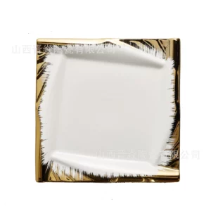 Square Phnom Penh Western Food Plate Thickened Ceramic Steak Plate Shanxi Huairen Daily-use Porcelain Hotel Electroplated - Image 5