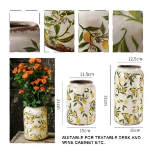 Retro Ceramic Large Vase Lemon Texture Ice Cracked Old Decorative Vase Hydroponic Flower Arrangement Supplies for Home Garden - Image 3