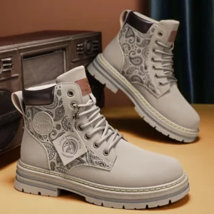 Men Fashion Boots Yellow Luxury Brand Daily Casual Mens Motorcycle Boots High Ankle Walking Shoes Leather Boots Men - Image 3
