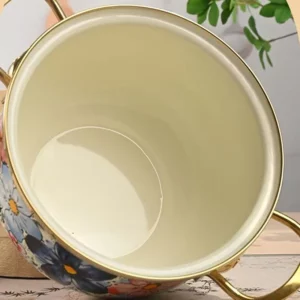 Enamel Soup Pot Large Capacity 5.5L Kitchen Cookware Enamel Stew Pot Double Handle Classical Flowers Thickened Cooking Pan - Image 5