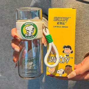 380Ml Anime Cartoon Snoopy Large Capacity High Borosilicate Glass Tea Water Separator Cup Kawaii Office Couple Cup Cute Tea Cup - Image 2