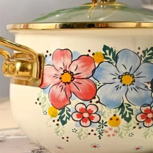 Enamel Soup Pot Large Capacity 5.5L Kitchen Cookware Enamel Stew Pot Double Handle Classical Flowers Thickened Cooking Pan - Image 6