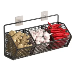 Wall-mounted Kitchen Storage Basket Perforation-free Iron Partition Storage Rack for Kitchen Ingredients Sorting Storage Basket - Image 5