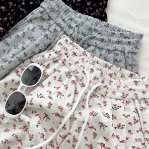 American Style High Street Flower Casual Pants Women Elastic Waist Loose Straight Wide Leg Pants Fashion Printing Sport Pants - Image 4