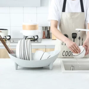 Dish Drying Rack Oval Shaped Drainer Plate Bowl Cutlery Storage Container with Utensil Holder Vegetable Basket Kitchen Container - Image 2