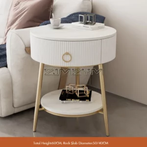 Round Faux Marble Coffee Table for Living Room with Hidden Storage Drawer, Modern Coffee Table with Storage Round Center Table - Image 3