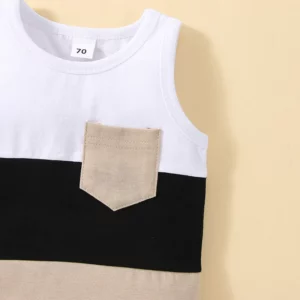 Infant Baby Boys Short Sets Patchwork Sleeveless Vest Tops with Pocket + Shorts 2pcs Summer Outfits for Toddler 6-36M - Image 4