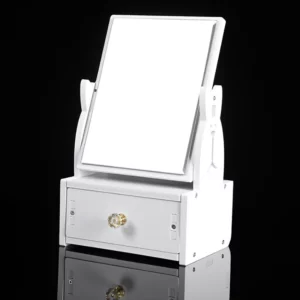 Rotate Cute Rabbit Makeup Mirror With Drawer Desktop Cosmetic Storage Box Organizer Multifunction Rack Single Side Mirror - Image 2