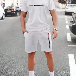 Urban street fashion trend men's crew neck short sleeve suit outdoor simple crew neck top casual and comfortable shorts - Image 2