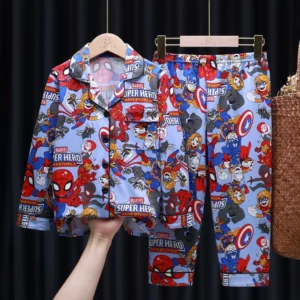 Children's Pajamas Set Spring And Autumn Cotton Long Sleeve Trousers Cool Superheroes Suit Comfortable Home Clothes - Image 2