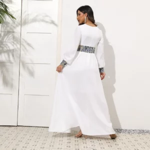 Robe Femme Musulmane Spring 2022 Middle East V-neck High Waist Slim Elegant Muslim Long Dresses Abayas For Women Vestido - Image 3