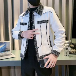 Autumn Winter New Fashion Turn-down Collar Long Sleeve Patchwork Color Blocking Jackets Men's Clothing Pockets Korean Chic Tops - Image 2