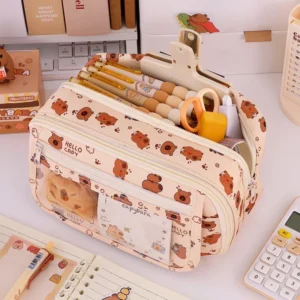 Capybara Multi-Layer Large Capacity Pencil Case Cartoon Stationery Organizer Cute Multi-Functional Pen Pouch for School Supplies - Image 3