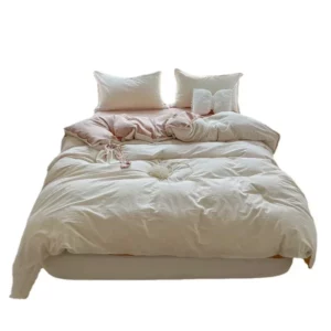 100% Washed Cotton Duvet Cover Set Cream, 4 Pieces Luxury Soft Bedding Set with Buttons Closure,Striped Pattern Duvet Cover - Image 4