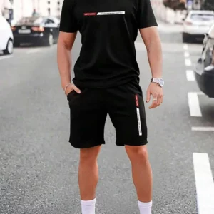 Urban street fashion trend men's crew neck short sleeve suit outdoor simple crew neck top casual and comfortable shorts - Image 3
