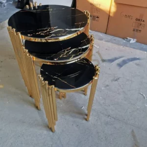 room furniture small apartment tempered glass top minimalist nordic gold nesting side table set of 3 for villa - Image 5
