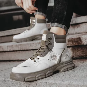 Casual High Top Boots Men Leather Shoes Fashion Outdoor Motorcycle Ankle Military Boots Men's Winter Tactical Boots - Image 5