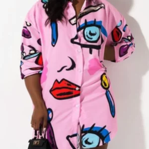 LW Plus Size dresses Casual Print Shirt Dress Autumn Casual Loose Dress Women Elegant midi dress long sleeve Fashion shirt dress - Image 3