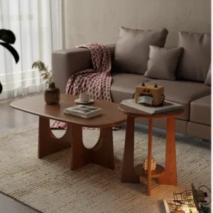 Rubberwood Movable Coffee Table Double-Layer Side Desk Anti-Tilt Thickened Small Round Table Bedroom Tea Stand - Image 2