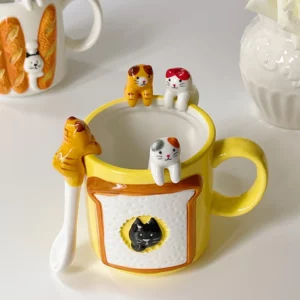 Japanese Cartoon Ceramics Coffee Cups, Cute Cat Cup, Personality Gift, Household Cartoon, Kawaii, Breakfast, Oat Milk Mugs - Image 2