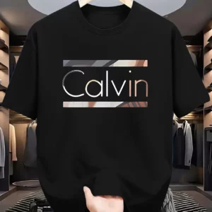 Men's Casual Athletic Short Sleeve T-Shirt - Summer Sportswear with "CALVIN" Graphic Print, Beige, Lightweight Polyester Fabric, - Image 3