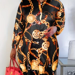 LW Plus Size dresses Casual Print Shirt Dress Autumn Casual Loose Dress Women Elegant midi dress long sleeve Fashion shirt dress - Image 5