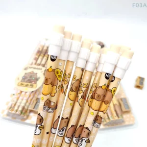 12pcs Cute Cartoon Capybara HB Pencils Stationery Set With Pencil Sharpener School Students Stationery Gift - Image 2
