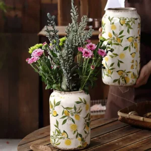 Retro Ceramic Large Vase Lemon Texture Ice Cracked Old Decorative Vase Hydroponic Flower Arrangement Supplies for Home Garden - Image 2