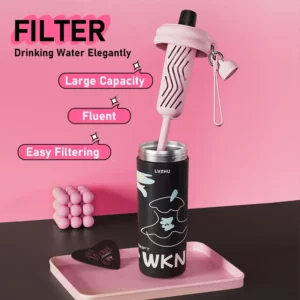 600ML Graffiti Stainless Steel Straw Vacuum Flask Thermos Cup Travel Mug Fashion Coffee Mug Milk Tea Mug Ice Water Bottle - Image 3