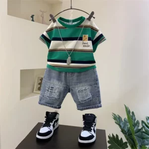 Boys Summer 2023 New Boutique Design Outfits Cotton Set Baby Boys Short Sleeve Shirt Jeans Shorts 2pcs Clothing Children 6 7 8Y - Image 4
