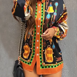 LW Plus Size dresses Casual Print Shirt Dress Autumn Casual Loose Dress Women Elegant midi dress long sleeve Fashion shirt dress - Image 6