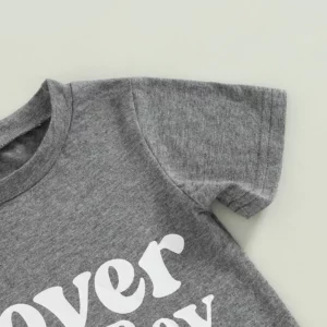 FOCUSNORM Valentines Days Infant Boys Summer Clothes Sets 0-4Y Short Sleeve Letter Print Grey T-shirt + Pants with Pockets - Image 4