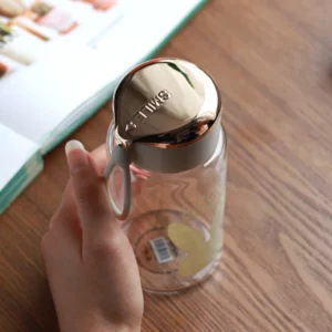 300ml Lucky Letter Glass Mini Simple Fresh Lovely Water Bottle with Cover Rope Small Capacity Portable Heat Resistant Coffee Cup - Image 3