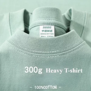 Summer Light Green Heavy Weight 300G Short Sleeved T-shirt Cotton Men's Loose Casual Base Shirt Korean Tee Women's - Image 1