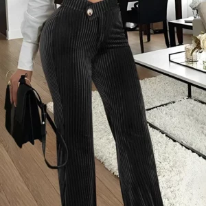 CM.YAYA Women Streetwear Corduroy Zipper Fly V-low Waist Straight Wide Leg Trousers 2023 Autumn Winter Fashion Pants - Image 3